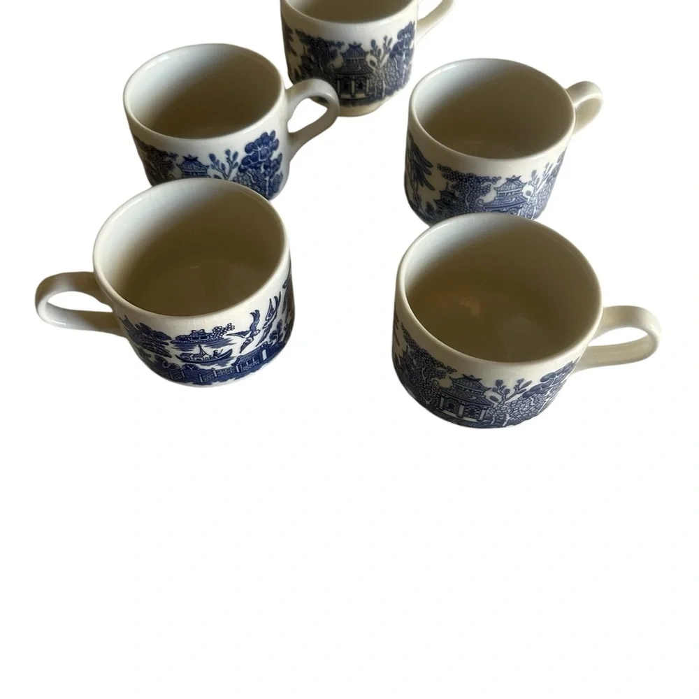 5 BLUE WILLOW CHURCHILL COFFEE TEA CUP MADE IN ENGLAND - Picture 3 of 14